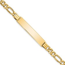 Real 10K Yellow Gold Figaro Link ID Chain Bracelet; 8 inch; Lobster Clasp