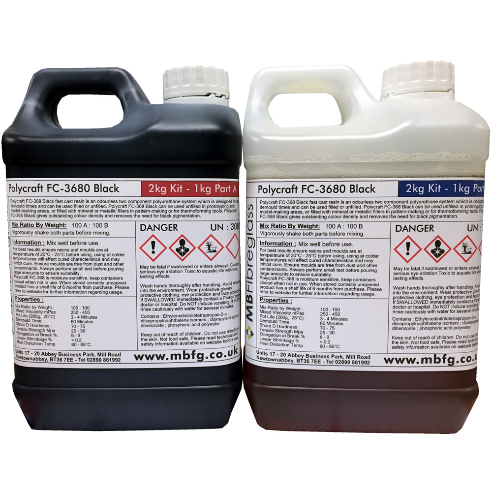 Polycraft FC3680 Black Polyurethane Casting Resin - 2kg Kit (Pre-Pigmented)