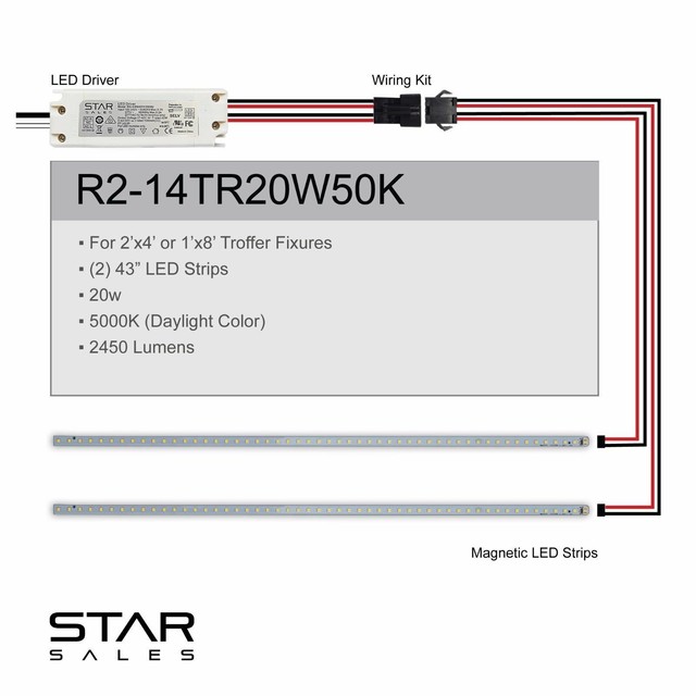 5000K 4ft Troffer 36W LED Bulbs 2x4 FT Magnetic Retrofit Kit 5400LM T8 T10