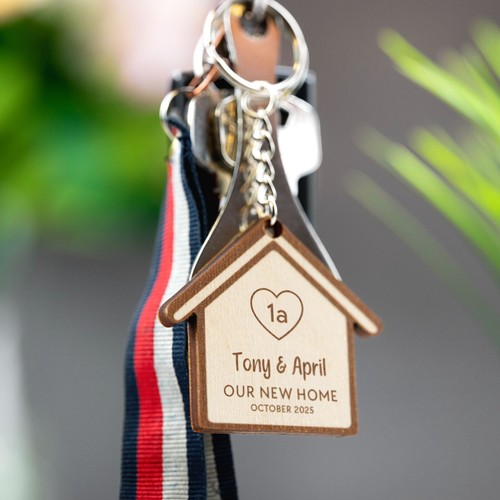Personalised Wooden Keyring New Home Gift Idea Our First Home Keyring Gift - Picture 2 of 10