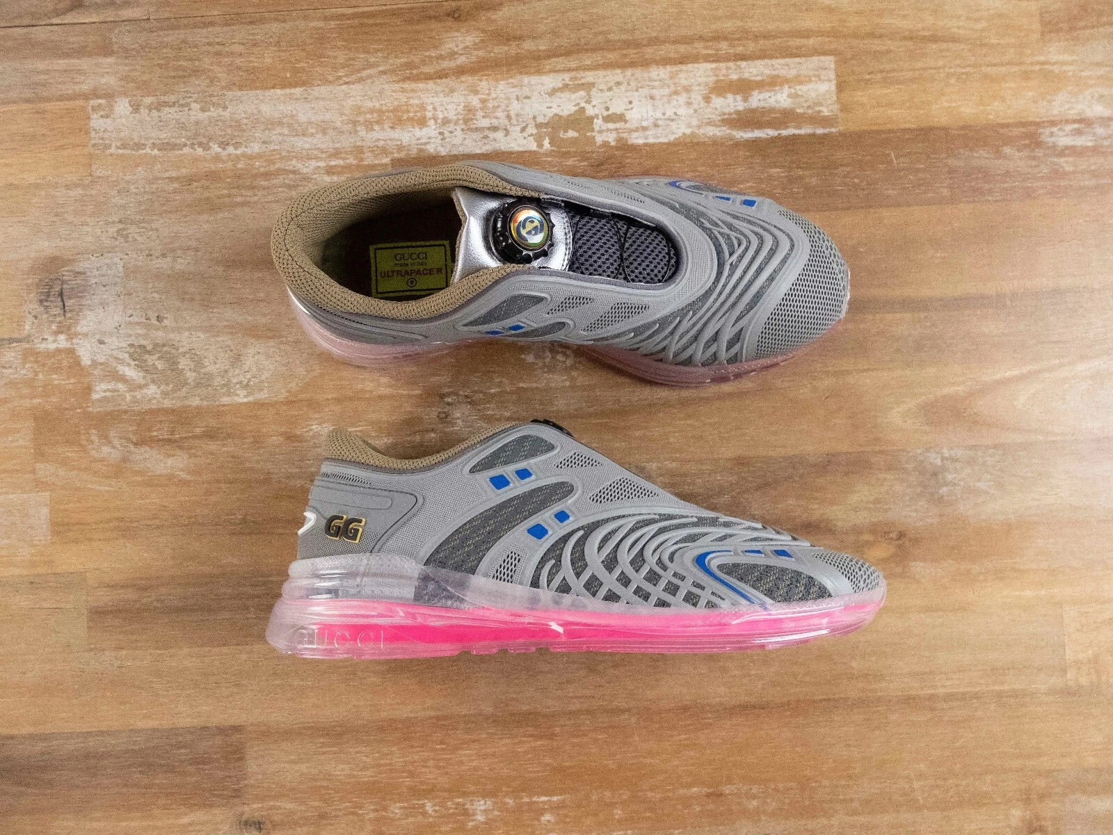 Baskets basses GUCCI Ultrapace R gris et rose semelle transparente 8,5 US / 8 UK / 42