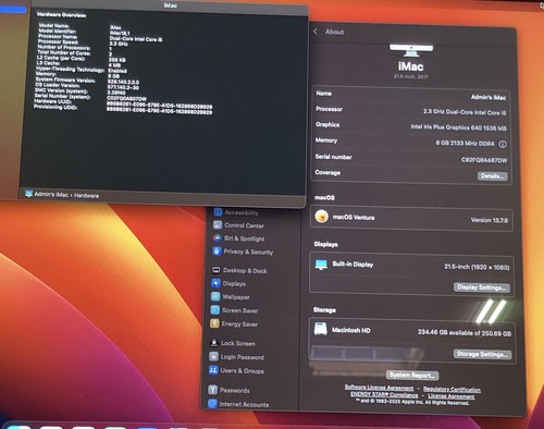 2017 Apple iMac 21.5” A1418 i5-7360U 2.3GHz 8GB RAM 256GB SSD See Pics - Picture 2 of 5