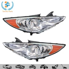 Headlights Pair For Hyundai Sonata 2011-2014 Chrome Housing Amber Corner Halogen