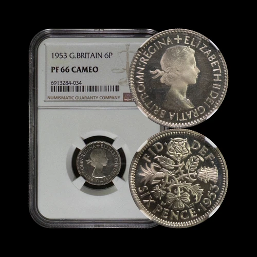 GREAT BRITAIN. 1953, 6 Pence - NGC PF66 - QEII, Rose Shamrock Thistle Leek C34