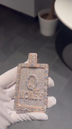 5Ct Round Real Moissanite Customize Q MONEY Letter Pendant 14K Rose Gold Plated - 第 7/7 張圖片