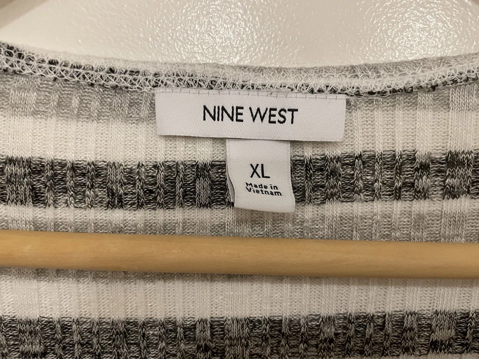 Nine West Women's Striped Open Front Rib-Knit Long Sleeve Rayon Cardigan Gray XL - Imagem 2 de 4