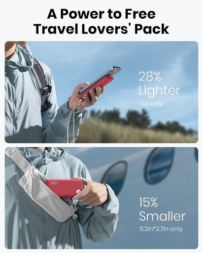 INIU Portable Charger, USB C Slimmest Triple 3A High-Speed 10000mAh Phone Power - Photo 3 sur 8