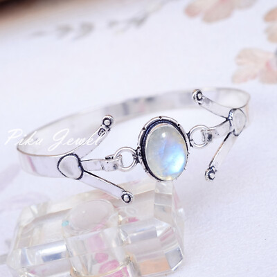 Regenbogen Mondstein Edelstein 925 Sterling Silber Armband Magic Moment Schmuck