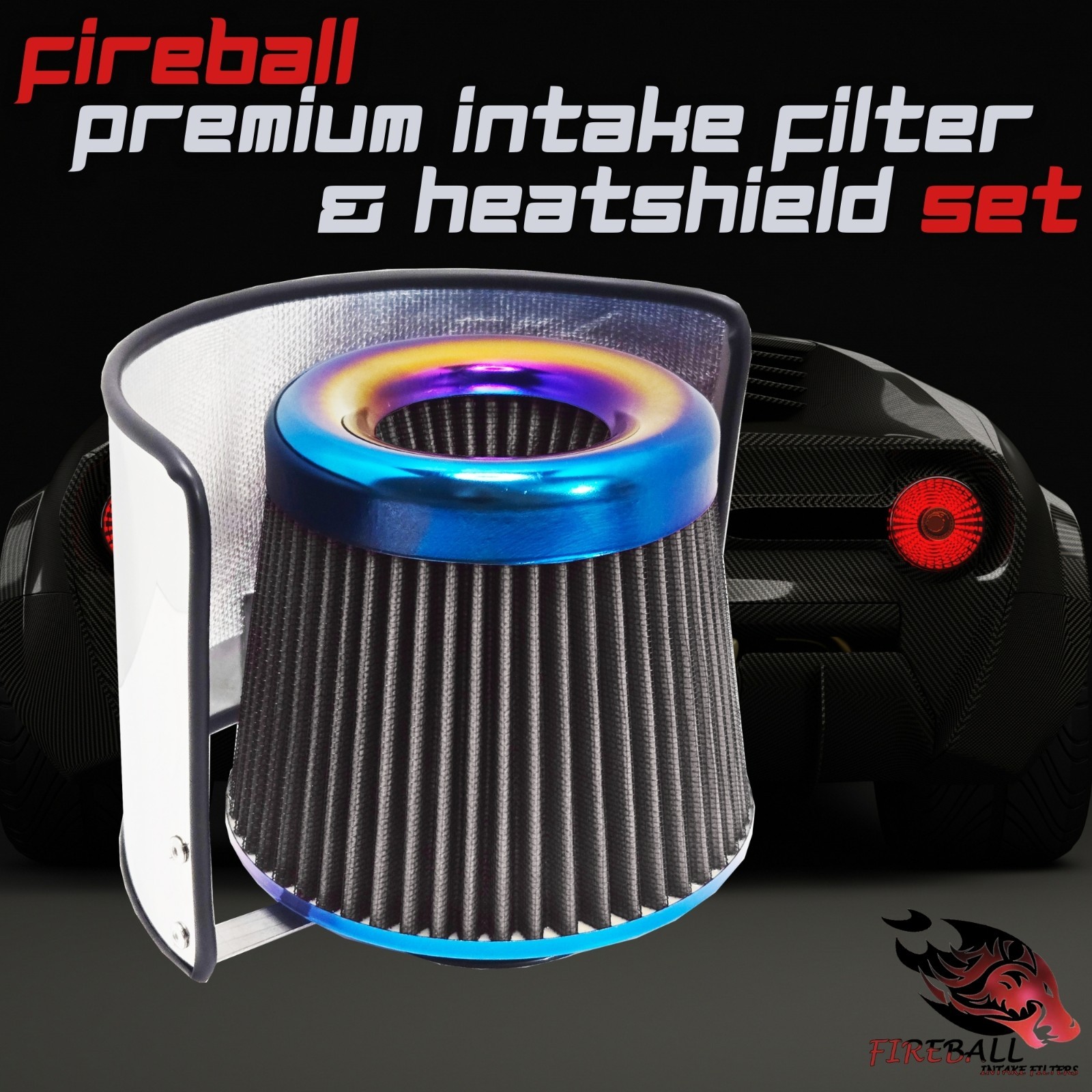 Reusable Cold Air Intake Filter and Heat Shield Kit Universal for Lamborghini
