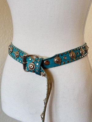 Vintage Sand Castle New York Green Metallic Leather Studded Turquoise/teal  Belt Vintage Sand Castle New York Green Metallic Leather Studded  main image 3