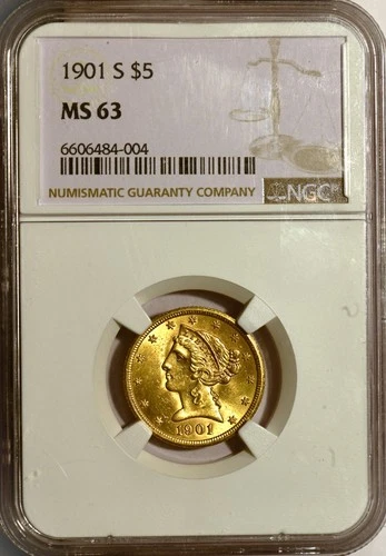 1901-S $5 Liberty Gold Coin - NGC CERTIFIED - MS63