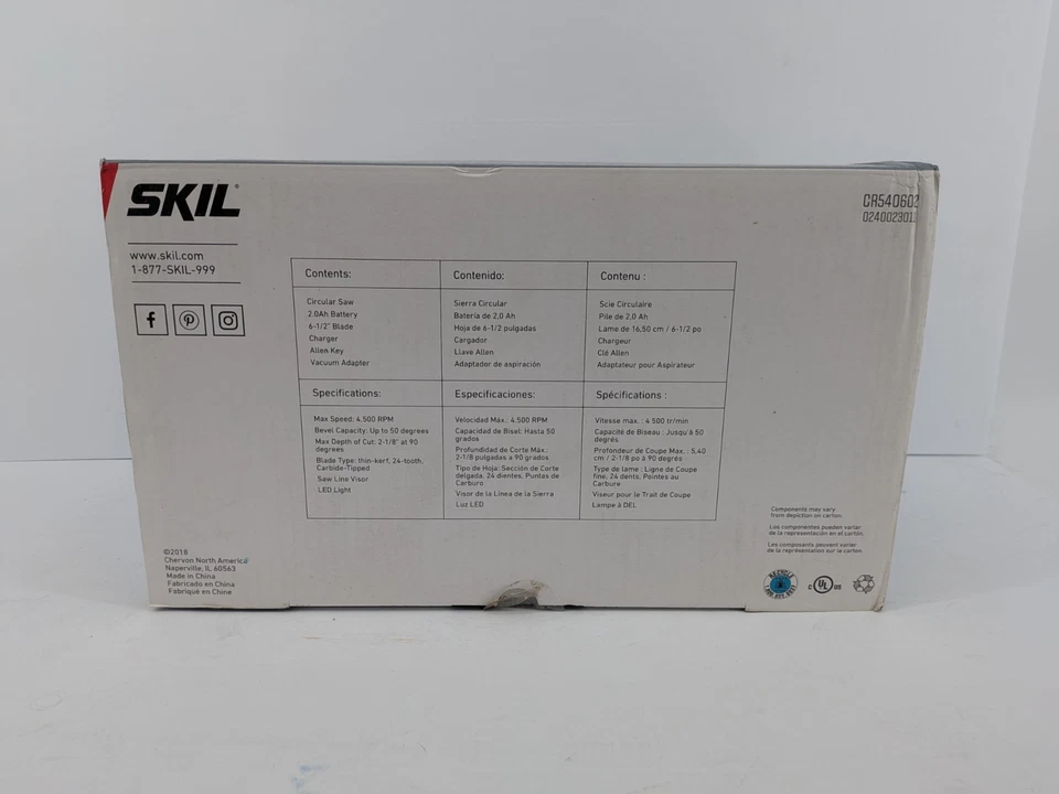 Беспроводная циркулярная пила SKIL CR540602 20 В 6,5 дюйма с аккумулятором и зарядным устройством 2,0 Ач | новая - Изображение 4 из 4