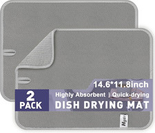 2Pc Gray Microfiber Dish Drying Mat Ultra Absorbent Kitchen Counter Pad Draining