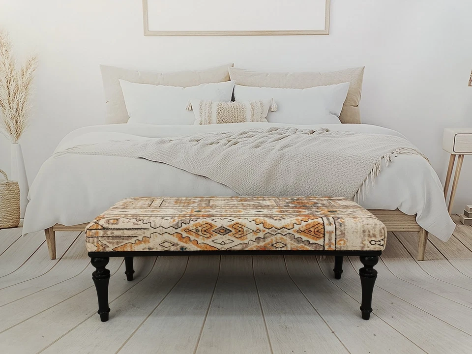 Living room chair, Turkish rug bench, Wood work bench, Handmade sitting bench - Image 2 of 4