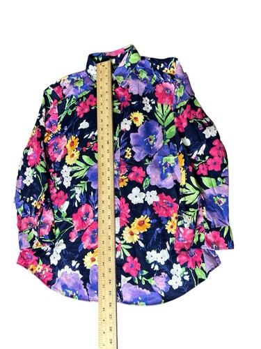 Lauren Ralph Lauren Shirt Women Sz Large Blue Bright Floral Non-iron Button Down - Picture 6 of 10