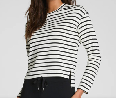 NEW - SPANX Air Essentials Relaxed Side Slit Top - Pier Stripe