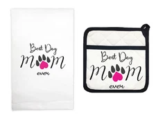 Mariasch Studios 2 Piece Dog Mom Kitchen Set, Towel and Potholder