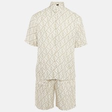 Fendi White Print Linen Shirt and Shorts Set SM