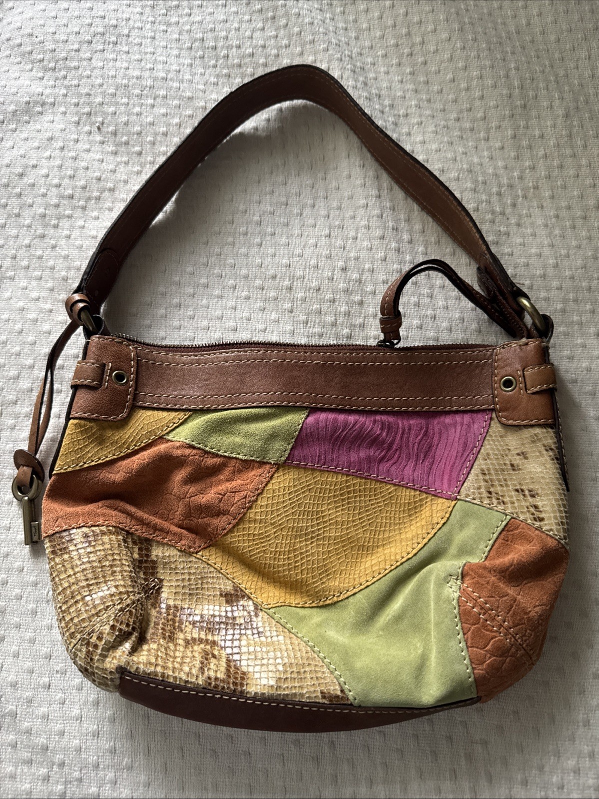 Fossil Patchwork Leather Suede Multicolor Shoulde… - image 1