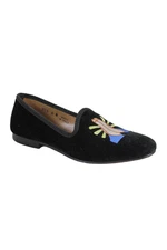 Del Toro Womens Slip On Velvet Emoji Loafers Black Multi Size 36.5