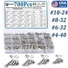 #10-24 #8-32 #6-32 #4-40 Stainless Phillips Pan Head Machine Screws Nuts Washers