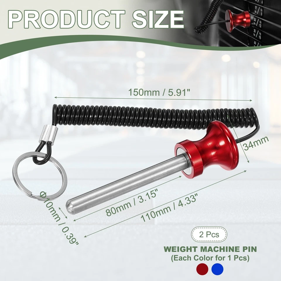 Pin de pila de peso 0,4 x 3,1 pulgadas Pin de gimnasio con cuerda de tracción (paquete de 2, azul/rojo) Foto 2 de 4
