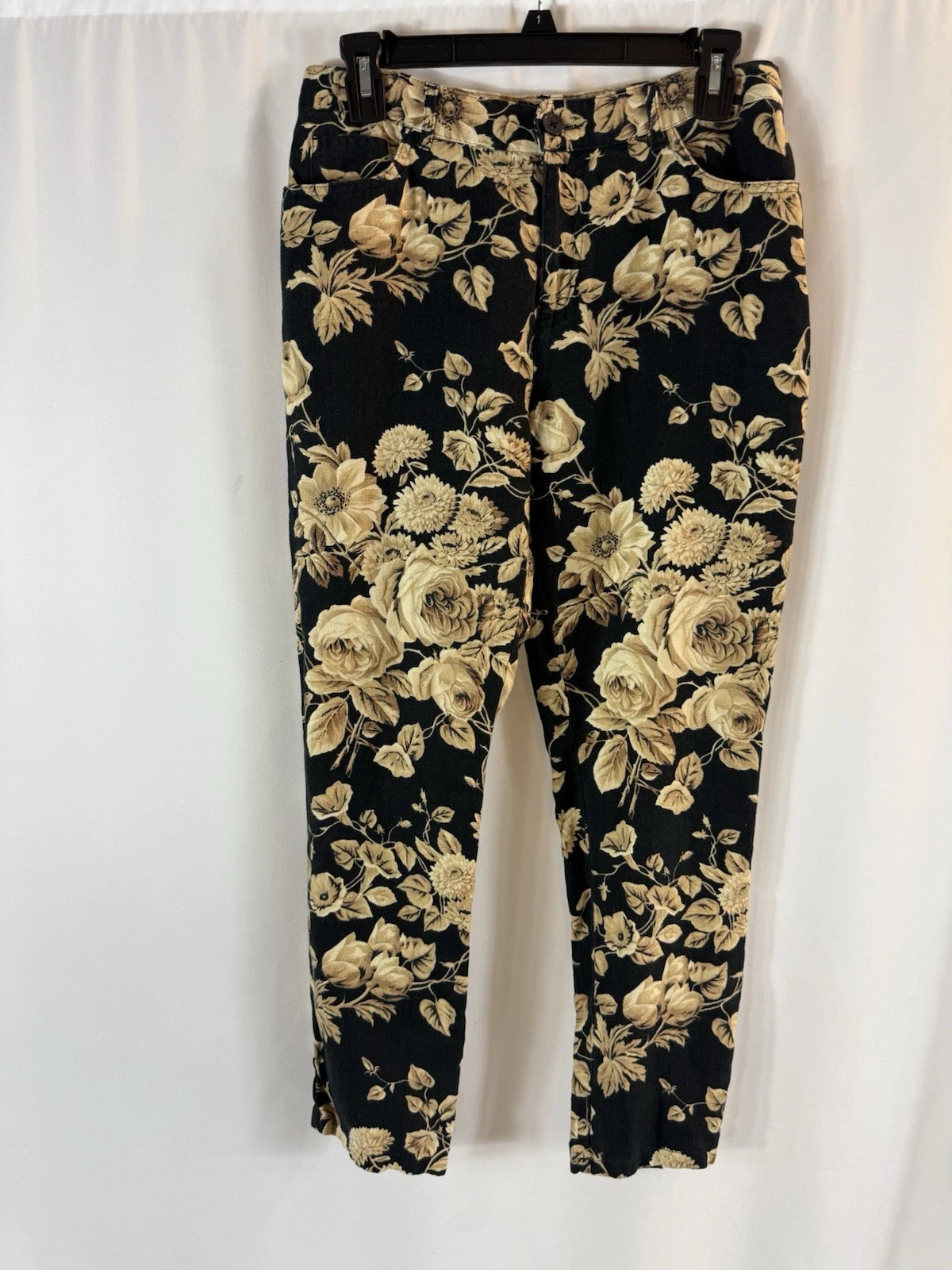 Ralph Lauren Black and Tan Botanical Petite Pants