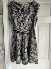 Louche Gael Snakeskin Print Belted Fit & Flare Skater Dress    - Size 12