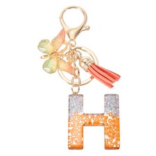 Alphabet H Tassel Butterfly Initial Letter Keychain Orange/Silver, Pack of 1