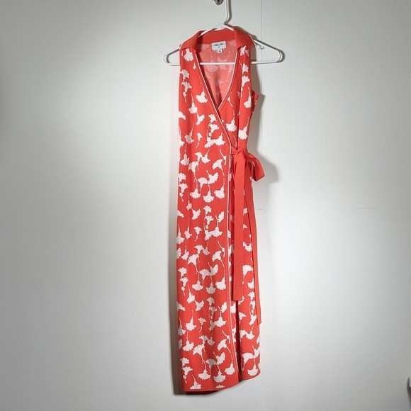 DVF Diane von Furstenberg x Target orange gingko floral knit wrap midi dress XS View 4