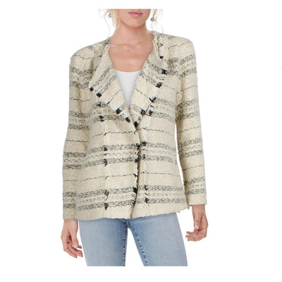 IRO Mohair Wool Blend One Snap Stripe Jacket 40 / 8 US Cream Black Raw Edge Trim