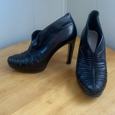 Prada Black Leather Full Coverage Bootie Pumps IT38.5 US8.5 Ruched GUC Platform