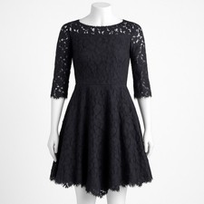 Free People Queens Love Dress Black Lace Fit & Flare Mini 3/4 Sleeve Size 6