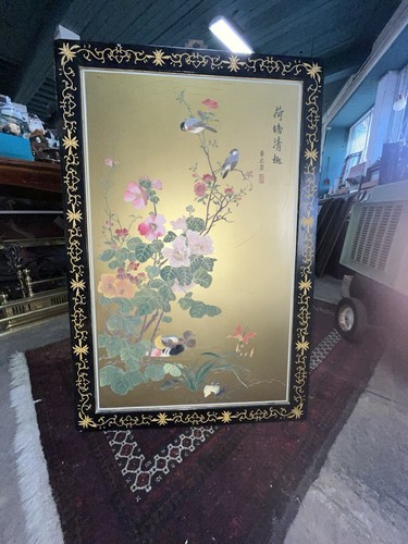 Vintage Asian Art Wall Hanging Of Birds &Flowers