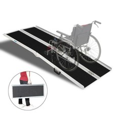 8FT Non-Skid Folding Aluminum Wheelchair Ramp Scooter Mobility Handicap Ramp