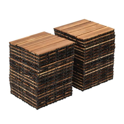 36Pcs Hardwood Interlocking Patio Deck Tiles Wood Flooring DIY Outdoor 12''x12''
