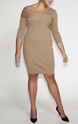 Ribbed Knit Brown/Tan Sweater Dress, Size L | eBay