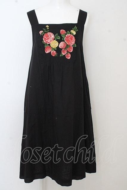 ワンピース Jane marple StrawberryThief garden dress Jane Marple Strawberry Embroidered Tunic Dress Black M