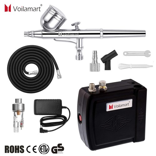 Voilamart Airbrush Compressor Kit Dual Action Air Brush Spray Gun