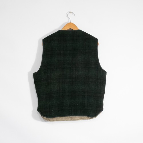 Vintage LL Bean Sherpa Lined Wool Vest Size Large Long - Green Plaid USA Made - Picture 6 of 7