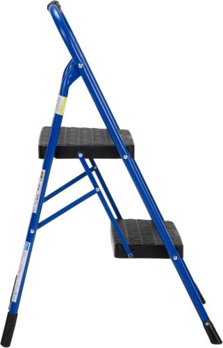 2-Step Steel Step Stool with Rubber Grip - Lightweight & Foldable Blue Design - Picture 6 of 10