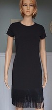 NWT MICHAEL KORS Sz XS, S, Fringe-trim Hem Cap-sleeve Shift Dress In BLACK $165 