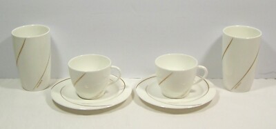 NINA RICCI Sango Magna Plaisir de la Maison 2 Cup & Saucer, Glasses Gold Stripe