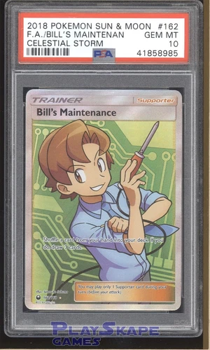 Pokemon Card PSA 10 Bill's Maintenance 162/168 Full Art FA Celestial Storm 2018