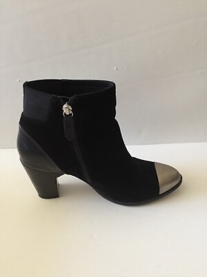 miista Black metallic silver cap toe boots Size 8