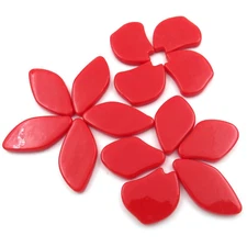 20 Bright Red Petal Flower Shapes Glass Mosaic Tile Pieces - 25 mm -30 mm /4 mm