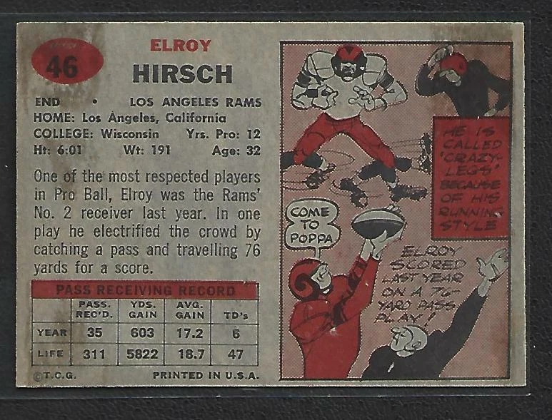 1957 Topps Elroy Hirsch Los Angeles Rams # 46  - Image 2 of 2