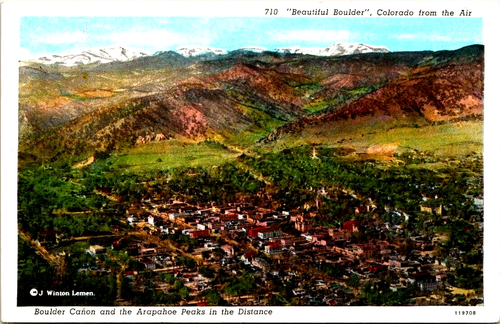 Boulder Canon And The Arapahoe Peaks In Distance Boulder Colorado Postcard c1939