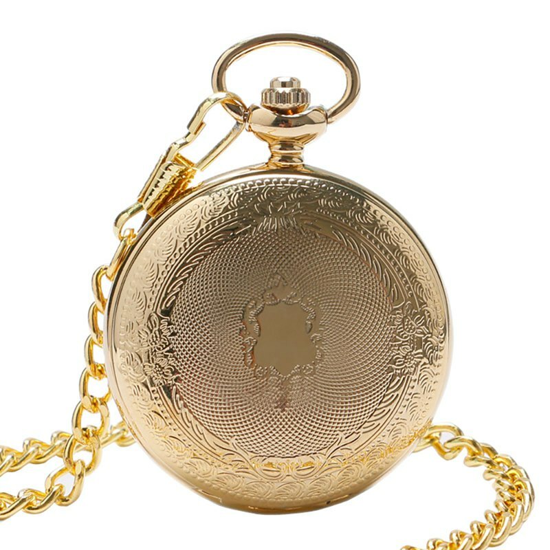 Vintage Mechanical Pocket Watch with Fob Chain Luxury Gold Case