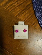 14k yellow gold earring round Red CZ stud   